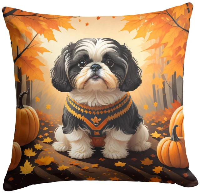 Main image of Shih Tzu Fall Throw Pillow Machine Washable, Indoor Outdoor Decorative Pillow for Couch, Bed or Patio, 18Hx18W