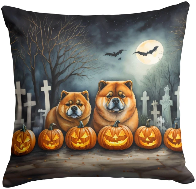 Main image of Chow Chow Spooky Halloween Throw Pillow Machine Washable, Indoor Outdoor Decorative Pillow for Couch, Bed or Patio, 18Hx18W