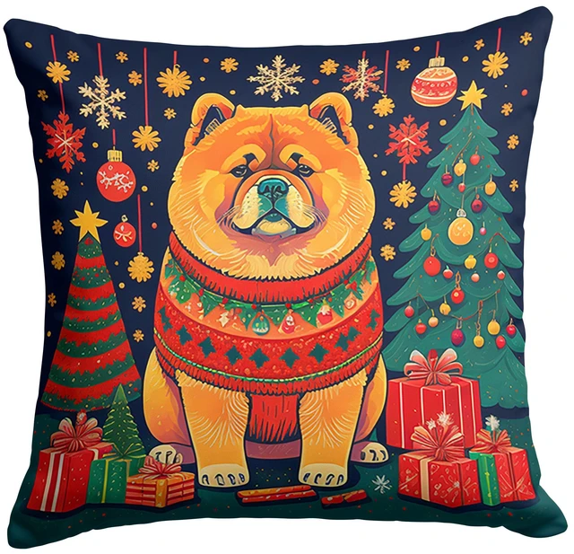 Main image of Chow Chow Christmas Throw Pillow Machine Washable, Indoor Outdoor Decorative Pillow for Couch, Bed or Patio, 18Hx18W