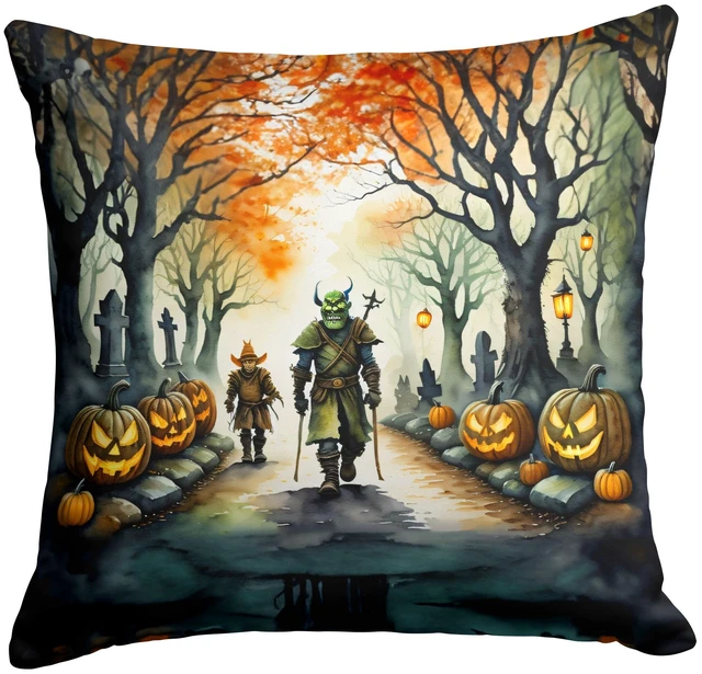 Main image of Orcs Spooky Halloween Throw Pillow Machine Washable, Indoor Outdoor Decorative Pillow for Couch, Bed or Patio, 18Hx18W