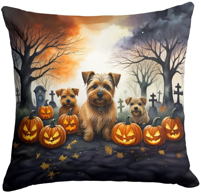 Main image of Norfolk Terrier Spooky Halloween Throw Pillow Machine Washable, Indoor Outdoor Decorative Pillow for Couch, Bed or Patio, 18Hx18W