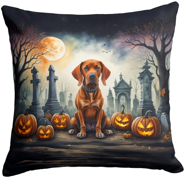Main image of Vizsla Spooky Halloween Throw Pillow Machine Washable, Indoor Outdoor Decorative Pillow for Couch, Bed or Patio, 18Hx18W