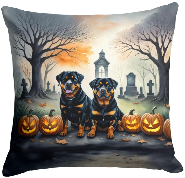 Main image of Rottweiler Spooky Halloween Throw Pillow Machine Washable, Indoor Outdoor Decorative Pillow for Couch, Bed or Patio, 18Hx18W