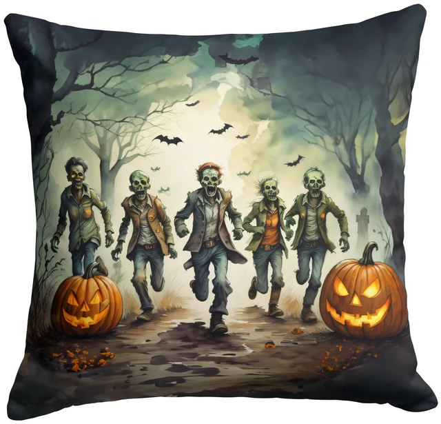 Main image of Zombies Spooky Halloween Throw Pillow Machine Washable, Indoor Outdoor Decorative Pillow for Couch, Bed or Patio, 18Hx18W
