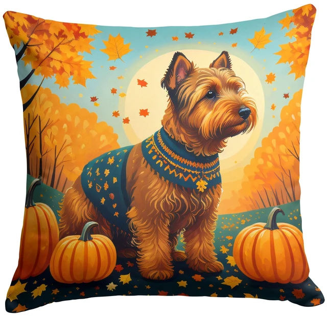 Main image of Welsh Terrier Fall Throw Pillow Machine Washable, Indoor Outdoor Decorative Pillow for Couch, Bed or Patio, 18Hx18W