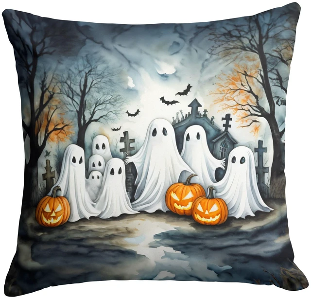 Main image of Ghosts Spooky Halloween Throw Pillow Machine Washable, Indoor Outdoor Decorative Pillow for Couch, Bed or Patio, 18Hx18W