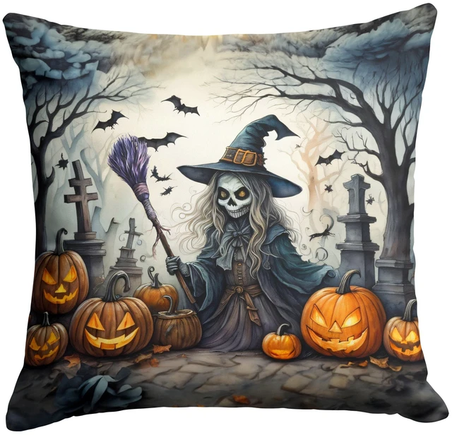 Main image of Witch Spooky Halloween Throw Pillow Machine Washable, Indoor Outdoor Decorative Pillow for Couch, Bed or Patio, 18Hx18W