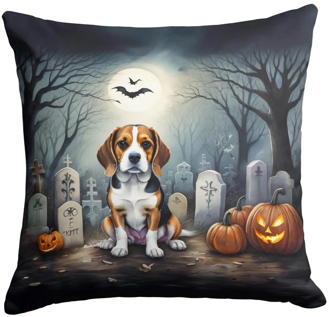 Main image of Beagle Spooky Halloween Throw Pillow Machine Washable, Indoor Outdoor Decorative Pillow for Couch, Bed or Patio, 18Hx18W