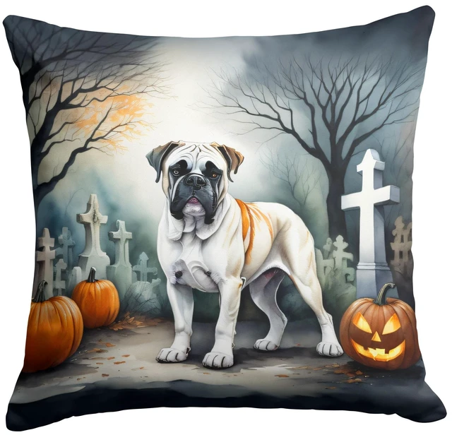 Main image of Boxer Spooky Halloween Throw Pillow Machine Washable, Indoor Outdoor Decorative Pillow for Couch, Bed or Patio, 18Hx18W