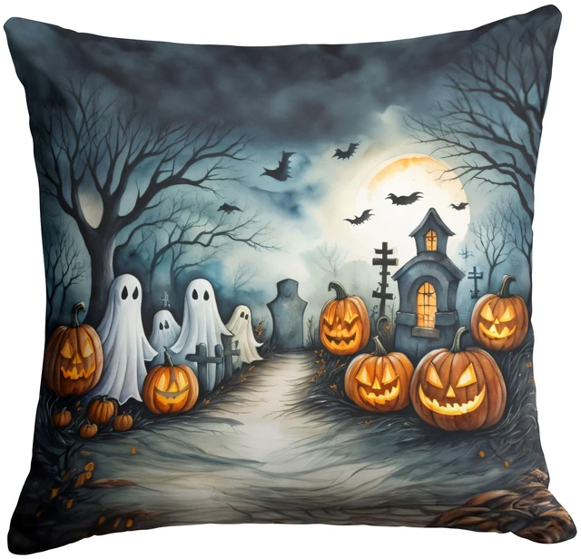 Main image of Ghosts Spooky Halloween Throw Pillow Machine Washable, Indoor Outdoor Decorative Pillow for Couch, Bed or Patio, 18Hx18W