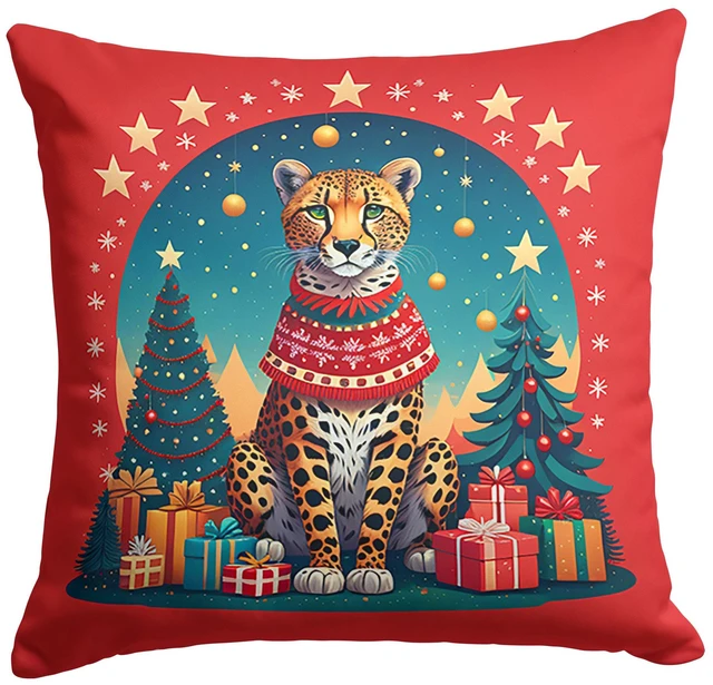 Main image of Cheetah Christmas Throw Pillow Machine Washable, Indoor Outdoor Decorative Pillow for Couch, Bed or Patio, 18Hx18W
