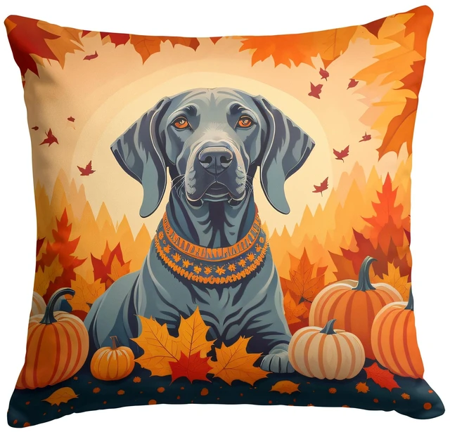Main image of Weimaraner Fall Throw Pillow Machine Washable, Indoor Outdoor Decorative Pillow for Couch, Bed or Patio, 18Hx18W