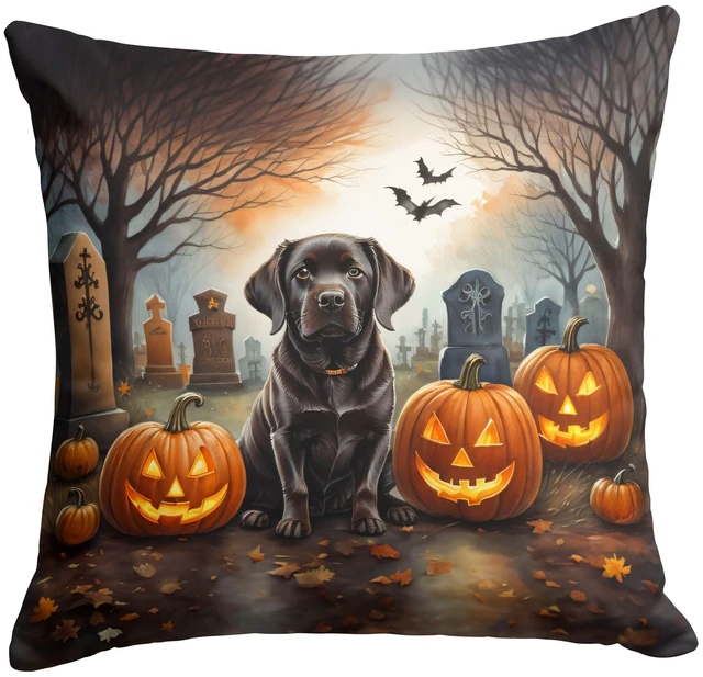 Main image of Chocolate Labrador Retriever Spooky Halloween Throw Pillow Machine Washable, Indoor Outdoor Decorative Pillow for Couch, Bed or Patio, 18Hx18W