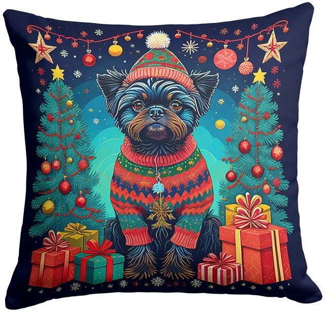 Main image of Affenpinscher Christmas Throw Pillow Machine Washable, Indoor Outdoor Decorative Pillow for Couch, Bed or Patio, 18Hx18W