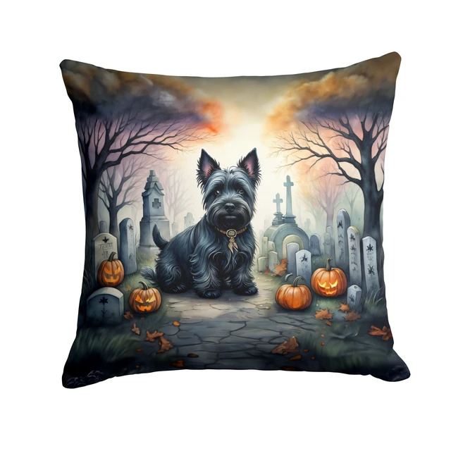 Main image of Scottish Terrier Spooky Halloween Throw Pillow Machine Washable, Indoor Outdoor Decorative Pillow for Couch, Bed or Patio, 18Hx18W