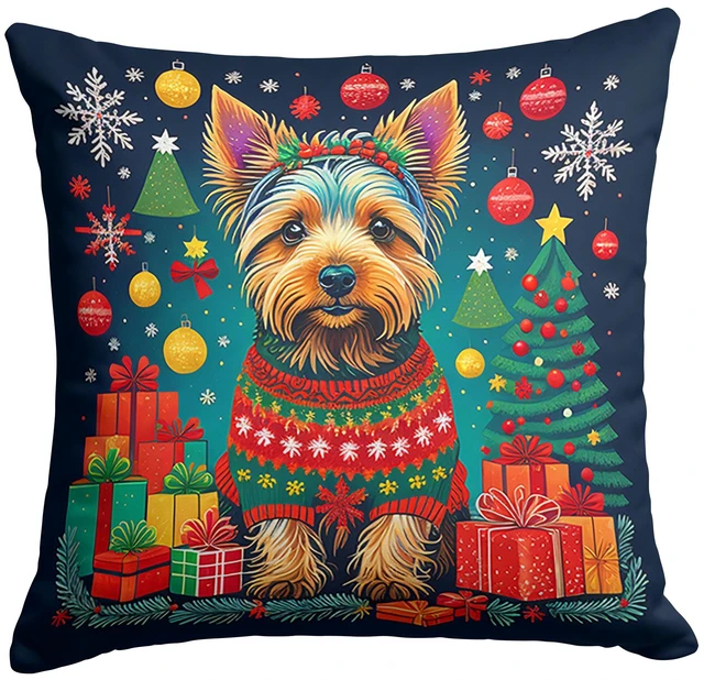 Main image of Australian Terrier Christmas Throw Pillow Machine Washable, Indoor Outdoor Decorative Pillow for Couch, Bed or Patio, 18Hx18W