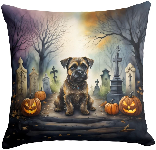 Main image of Border Terrier Spooky Halloween Throw Pillow Machine Washable, Indoor Outdoor Decorative Pillow for Couch, Bed or Patio, 18Hx18W