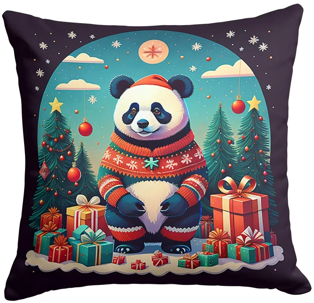 Main image of Panda Christmas Throw Pillow Machine Washable, Indoor Outdoor Decorative Pillow for Couch, Bed or Patio, 18Hx18W