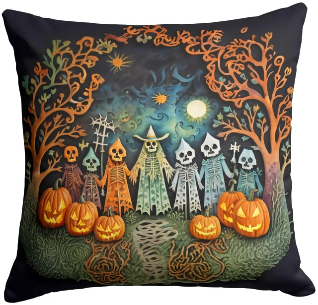 Main image of Papel Picado Skeletons Spooky Halloween Throw Pillow Machine Washable, Indoor Outdoor Decorative Pillow for Couch, Bed or Patio, 18Hx18W