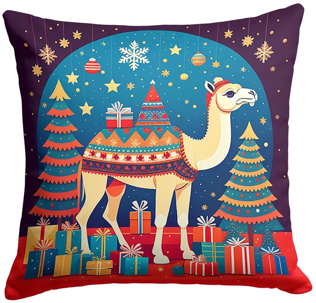 Main image of NEW Camel Christmas Throw Pillow Machine Washable, Indoor Outdoor Decorative Pillow for Couch, Bed or Patio, 18Hx18W