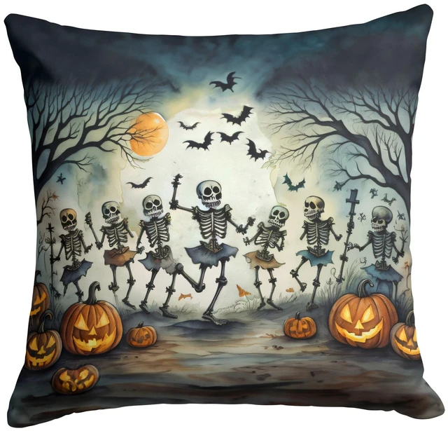 Main image of Dancing Skeletons Spooky Halloween Throw Pillow Machine Washable, Indoor Outdoor Decorative Pillow for Couch, Bed or Patio, 18Hx18W