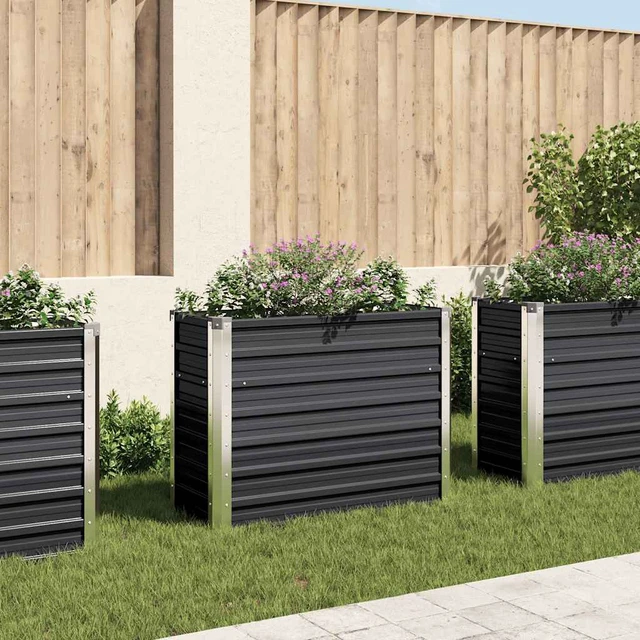 Alt view image 8 of 8 - vidaXL Garden Raised Bed Anthracite Galvanized Steel Garden Planter Flower Box