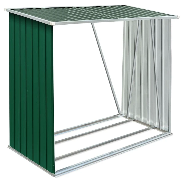 Alt view image 14 of 14 - vidaXL Log Storage Shed, Log Holder with Roof Green Galvanized Steel 64.2"