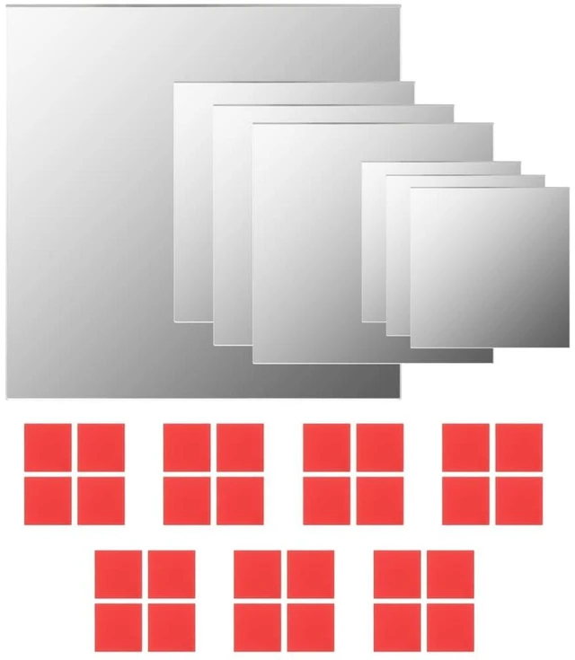 Alt view image 15 of 15 - vidaXL Mirror Tiles Mirror Sheets Wall Bathroom Hall Mirror 7 Pcs Glass Square