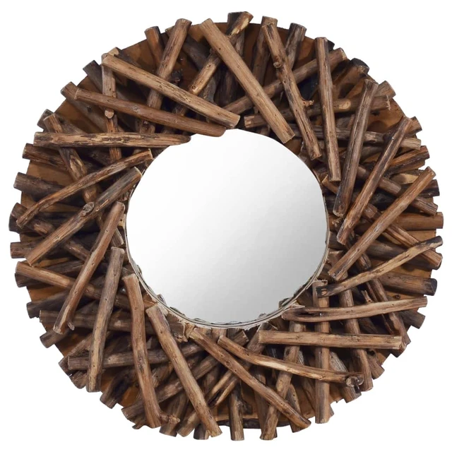 Alt view image 13 of 13 - vidaXL Mirror Natural Wood Solid teak wood and glass Medium