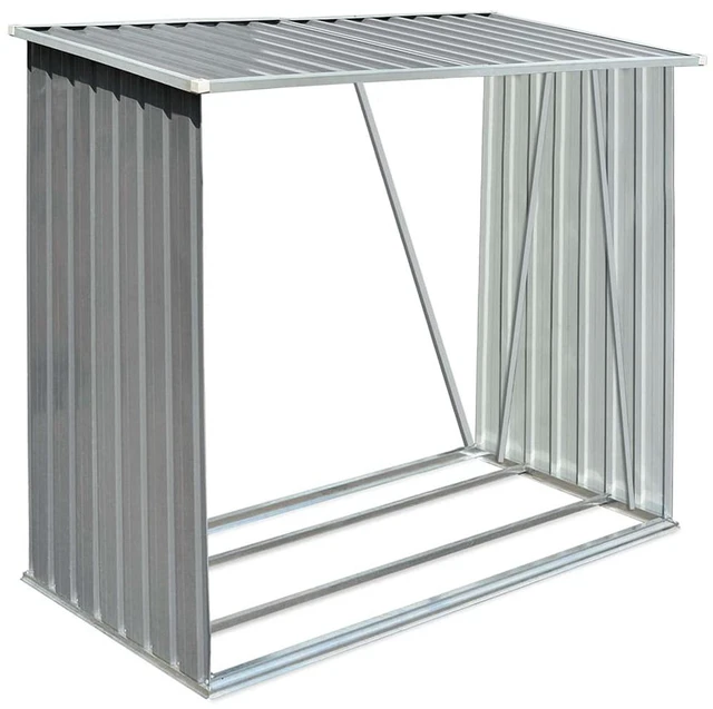 Alt view image 12 of 12 - vidaXL Firewood Rack Log Storage Holder Stand with Roof Galvanized Steel 64.2"