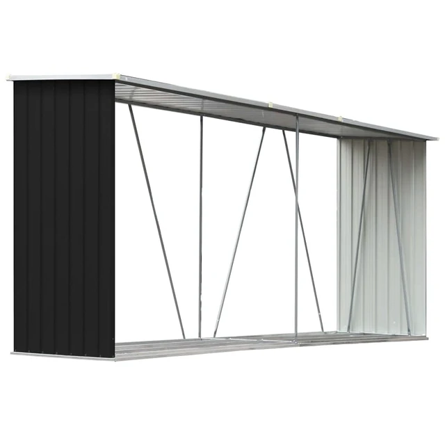 Alt view image 13 of 13 - vidaXL Log Storage Shed, Log Holder with Roof Anthracite Galvanized Steel 129.9"