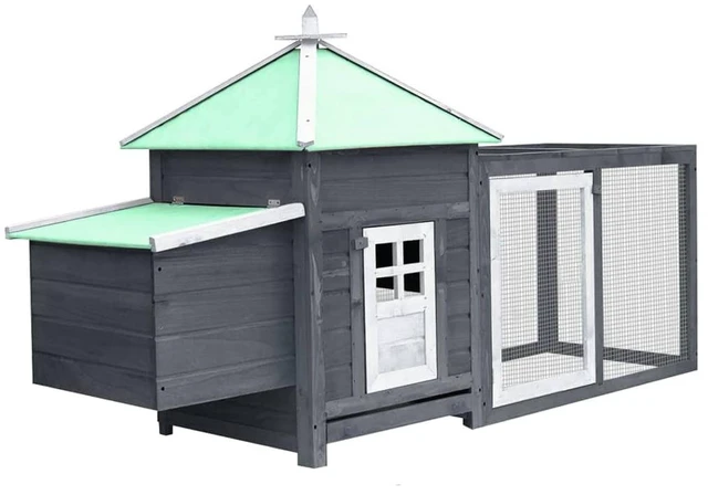 Alt view image 15 of 15 - vidaXL Chicken Coop with Nest Box Gray 76"x26.8"x41" Solid Firwood