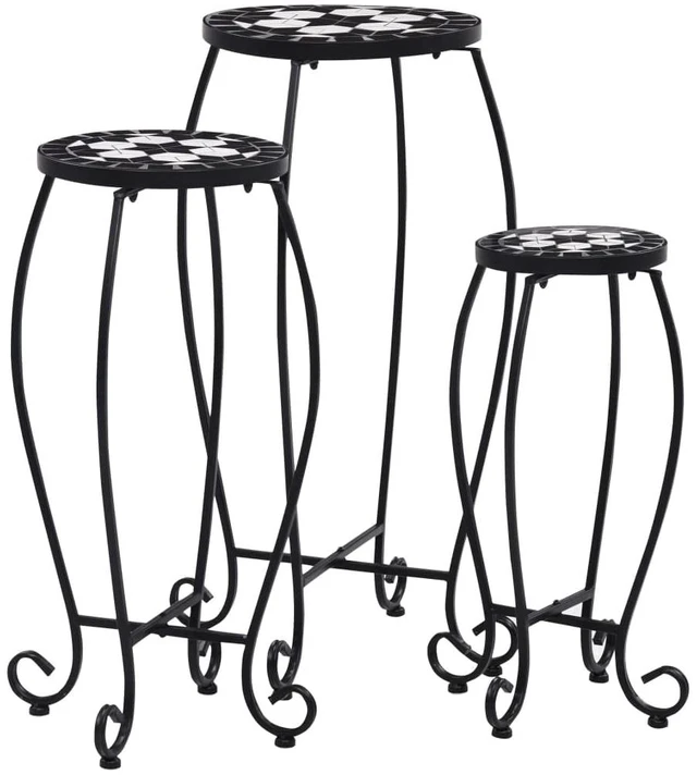 Alt view image 16 of 16 - vidaXL Table 3 Pcs Flower Pot Stand for Living Room Black and White Ceramic