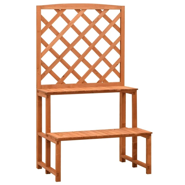 Alt view image 11 of 11 - vidaXL Plant Rack 2-Tier Plant Stand with Trellis Shelves Orange Solid Firwood