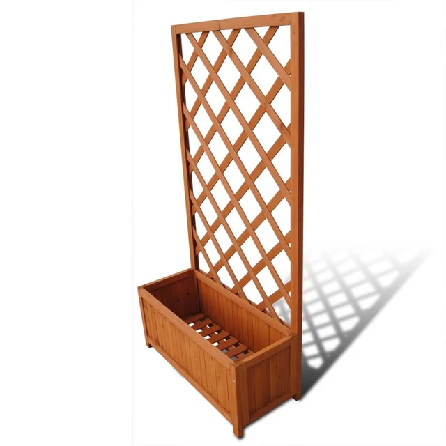 Alt view image 7 of 7 - vidaXL Planter Raised Flower Bed Trellis Patio Raised Bed Brown Solid Wood