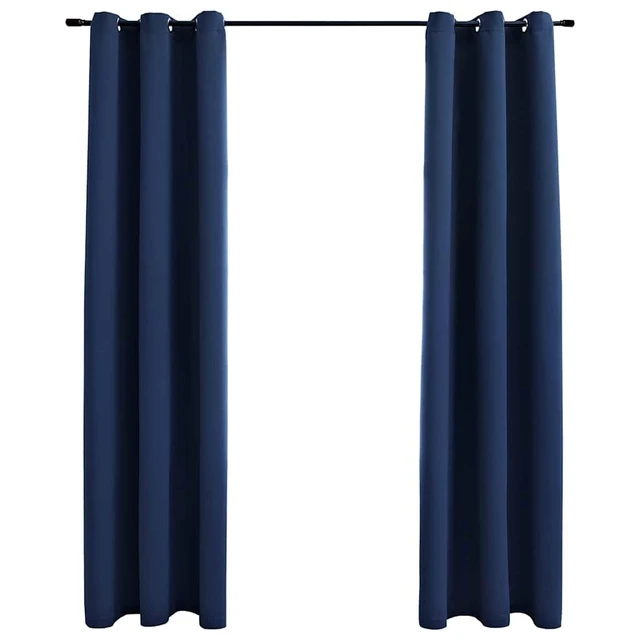 Alt view image 8 of 8 - vidaXL Curtains 2 Pcs Blackout Curtains Window Blinds Rings Navy Blue Fabric