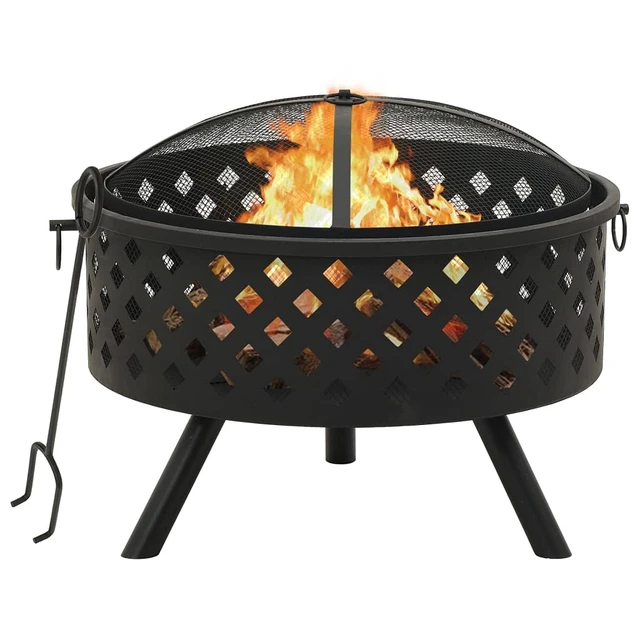 Alt view image 14 of 14 - vidaXL Fire Pit Outdoor Fireplace for Camping Firebowl with Poker XXL Steel