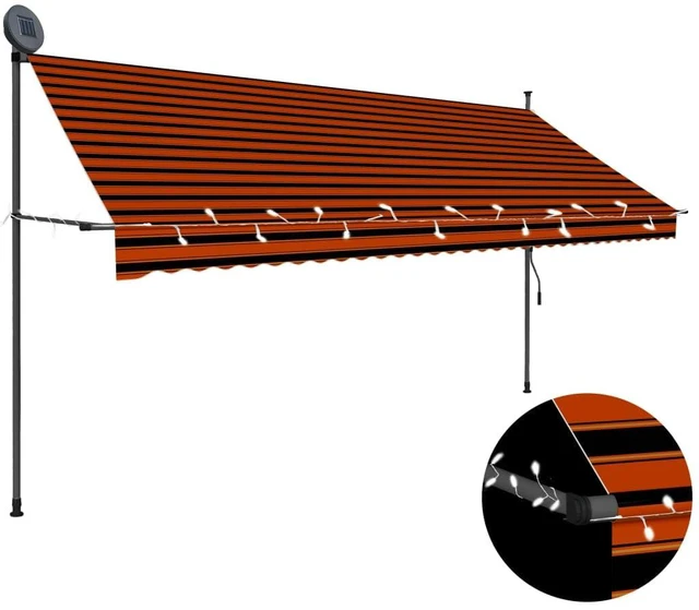 Alt view image 16 of 16 - vidaXL Manual Retractable Awning with LED 137.8" Orange and Brown