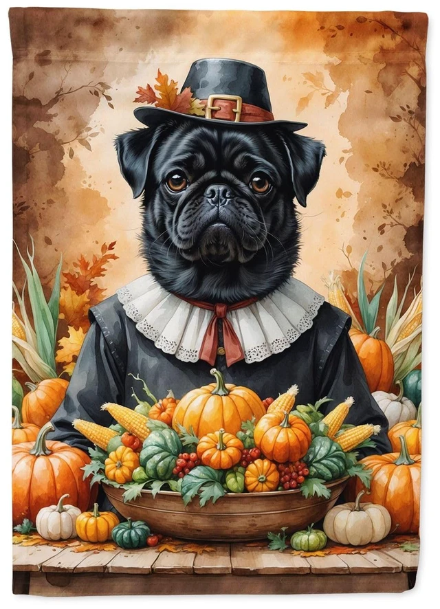 Main image of Caroline's Treasures Black Pug Thanksgiving Garden Flag Mailbox Flag Decorative Yard Flag Banner Outside Patio Artwork Yard Flow