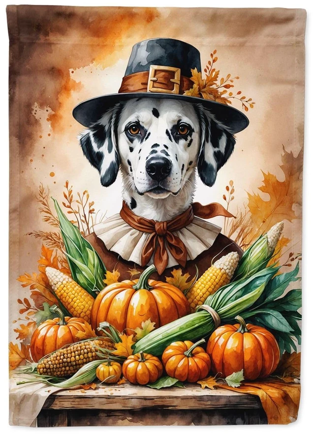 Main image of Caroline's Treasures Dalmatian Thanksgiving House Flag Large Porch Sleeve Pole Decorative Outside Yard Banner Artwork Wall Hangi