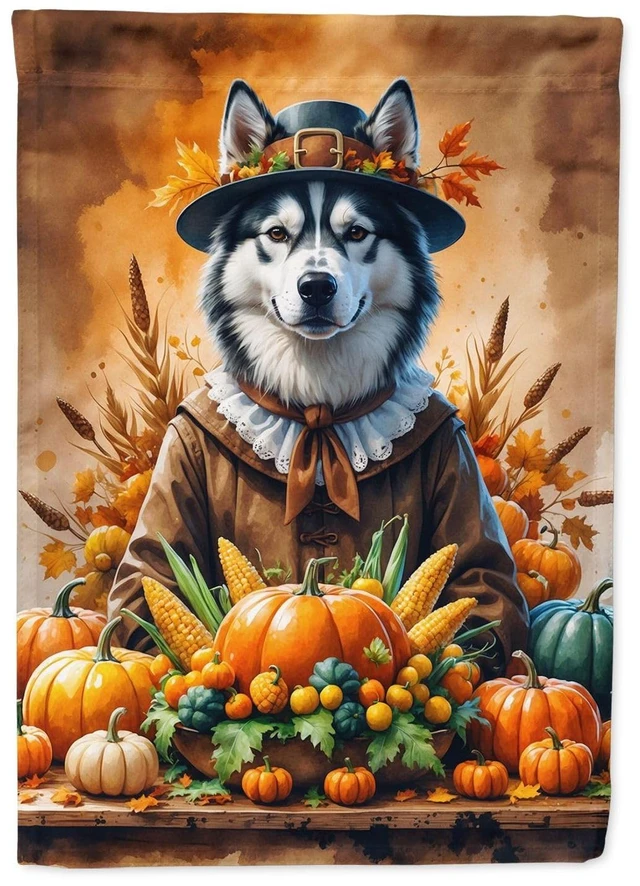 Main image of Caroline's Treasures Siberian Husky Thanksgiving House Flag Large Porch Sleeve Pole Decorative Outside Yard Banner Artwork Wall