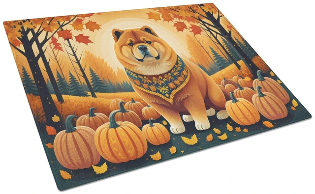 Main image of NEW Chow Chow Fall Glass Cutting Board Decorative Tempered Glass Kitchen Cutting and Serving Board Large Size Chopping Board