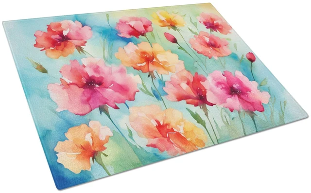 Main image of NEW Carnations in Watercolor Glass Cutting Board Decorative Tempered Glass Kitchen Cutting and Serving Board Large Size Chopping