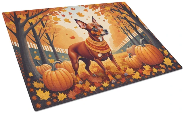 Main image of NEW Red Miniature Pinscher Fall Glass Cutting Board Decorative Tempered Glass Kitchen Cutting and Serving Board Large Size Chopp