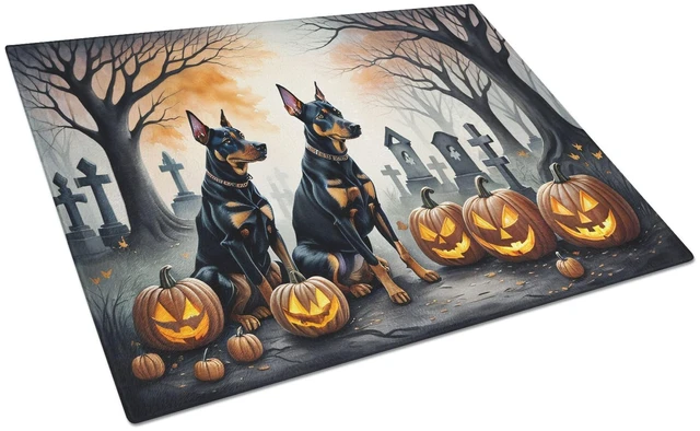 Main image of NEW Doberman Pinscher Spooky Halloween Glass Cutting Board Decorative Tempered Glass Kitchen Cutting and Serving Board Large Siz