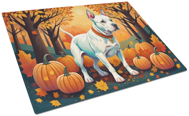 Main image of NEW White Pit Bull Terrier Fall Glass Cutting Board Decorative Tempered Glass Kitchen Cutting and Serving Board Large Size Chopp