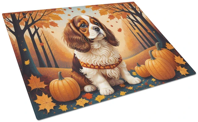 Main image of NEW Cavalier Spaniel Fall Glass Cutting Board Decorative Tempered Glass Kitchen Cutting and Serving Board Large Size Chopping Bo