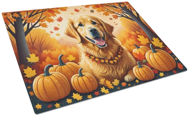Main image of NEW Golden Retriever Fall Glass Cutting Board Decorative Tempered Glass Kitchen Cutting and Serving Board Large Size Chopping Bo