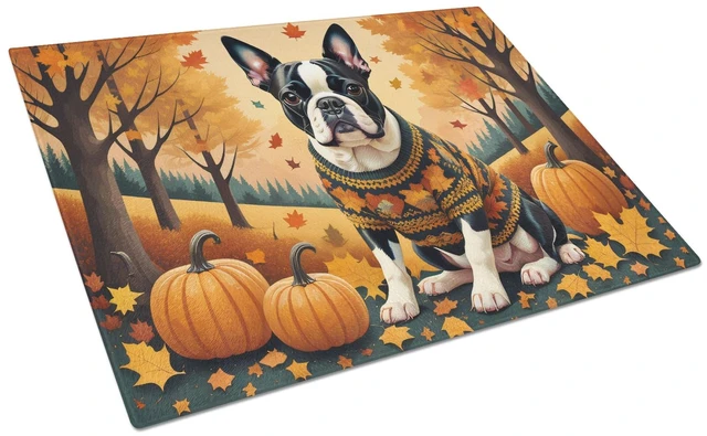 Main image of NEW Boston Terrier Fall Glass Cutting Board Decorative Tempered Glass Kitchen Cutting and Serving Board Large Size Chopping Boar