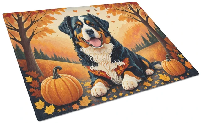 Main image of NEW Bernese Mountain Dog Fall Glass Cutting Board Decorative Tempered Glass Kitchen Cutting and Serving Board Large Size Choppin